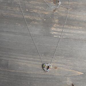 Sterling Silver Small Heart Pendant Necklace Box Chain 16" Multicolor Crystals